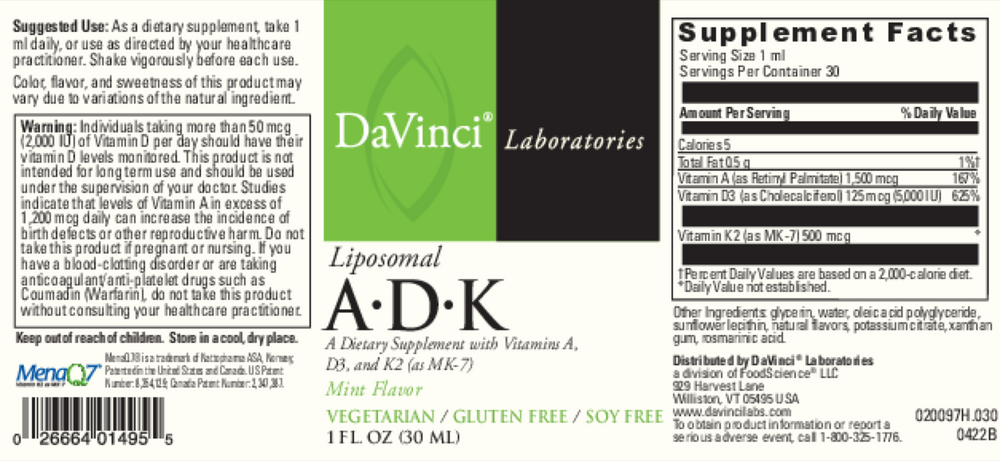 Davinci Laboratories Liposomal A-D-K 30 ml