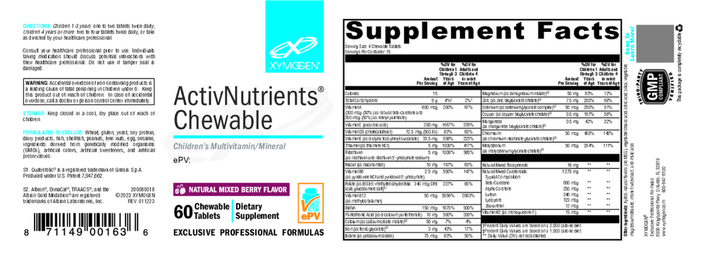 Xymogen ActivNutrients Chewable 120 Chewable Tabs