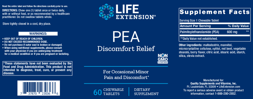 Life Extension PEA Discomfort Relief 60 chewables