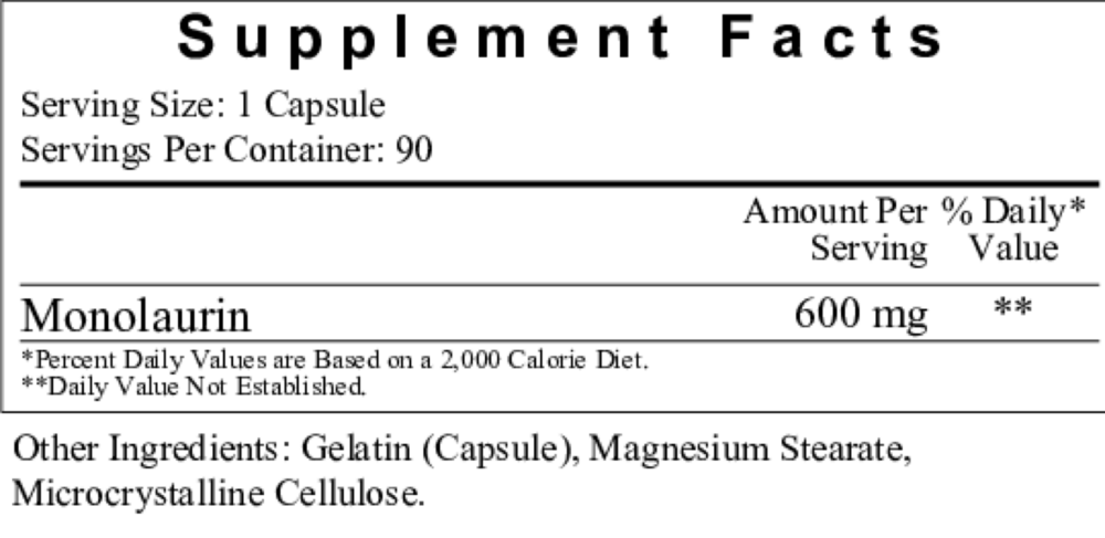 Ecological Formulas Monolaurin 600mg 90 caps