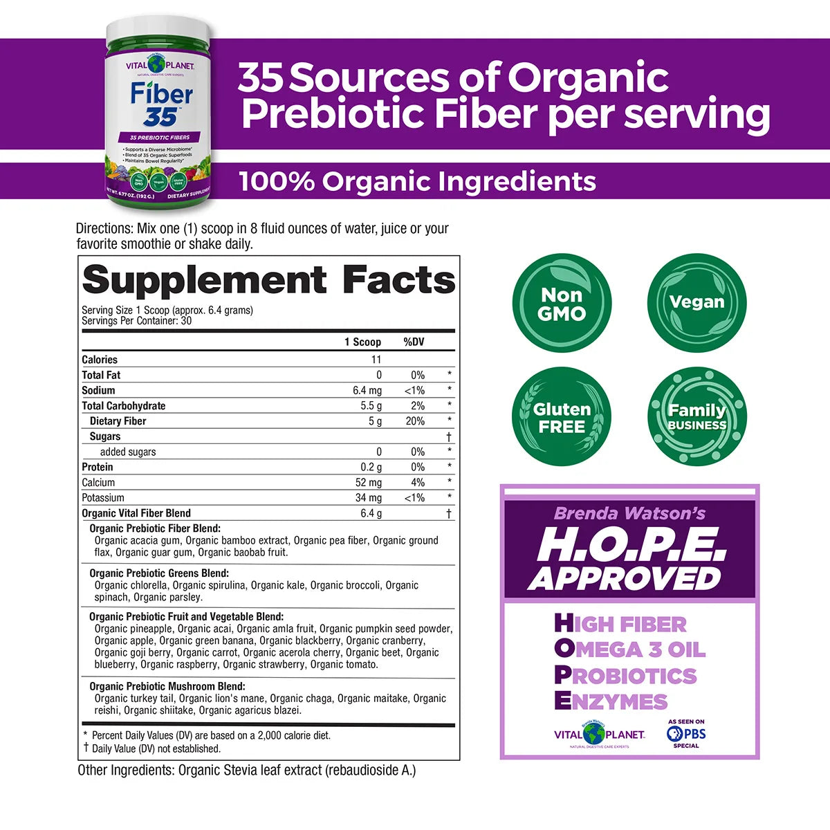 Vital Planet Fiber 35 Prebiotic 205.5g