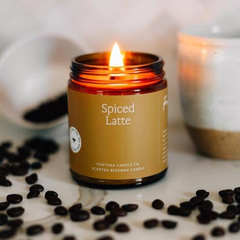 Fontana Candle Co. Spiced Latte Essential Oil Beeswax Jar Candle: Non-Toxic