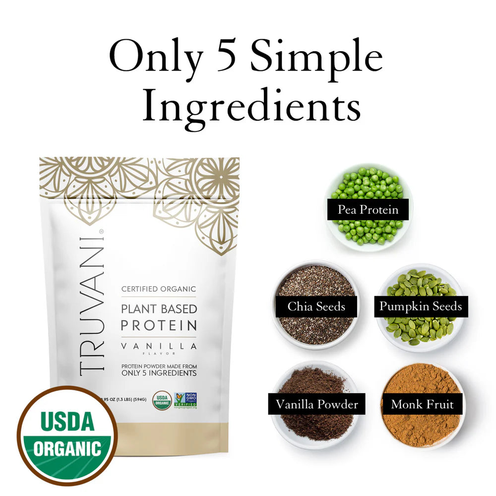 Truvani Vanilla Organic Plant Based Protein Powder