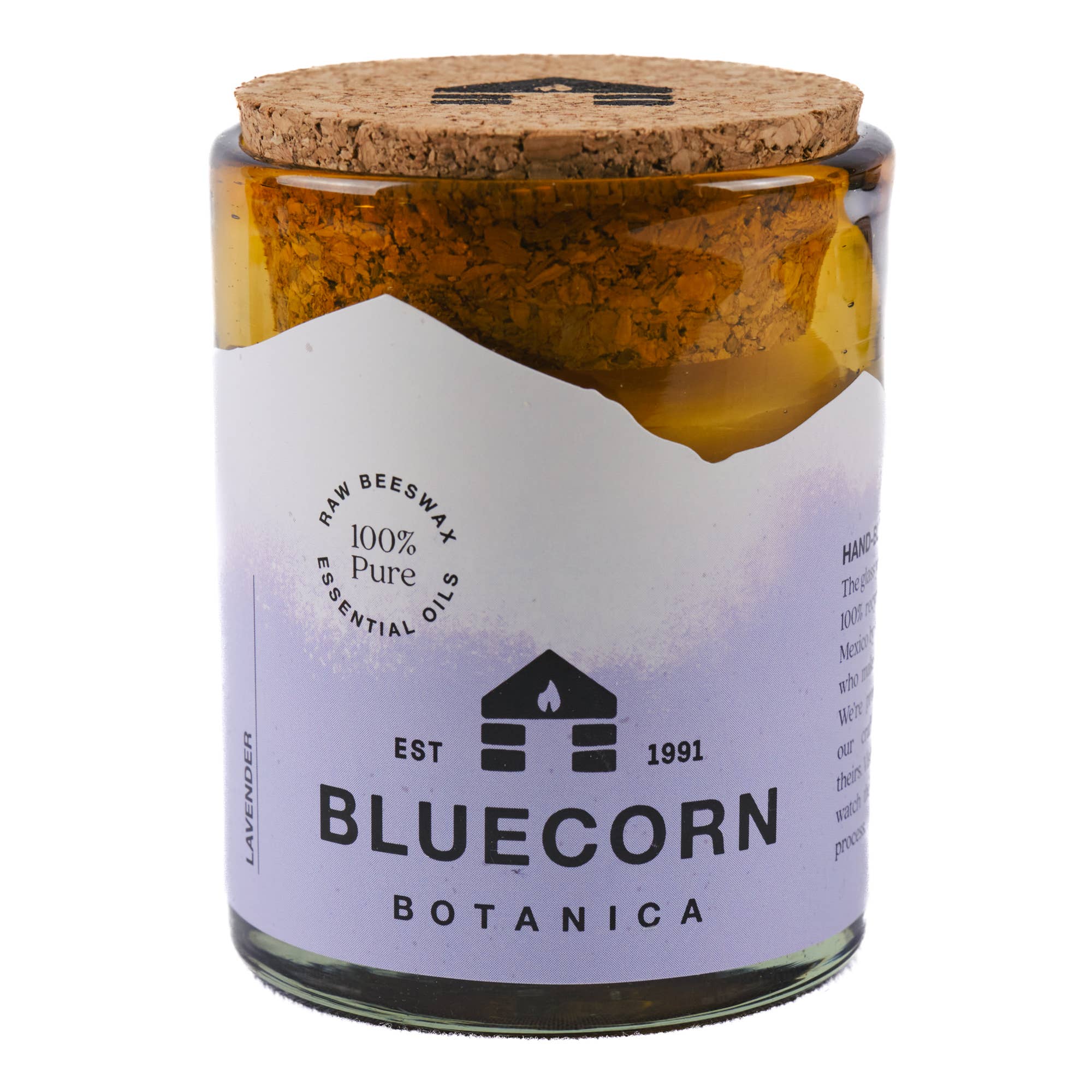 Bluecorn Scented Beeswax Candles - Pure Essential Oils - Blown Glass
