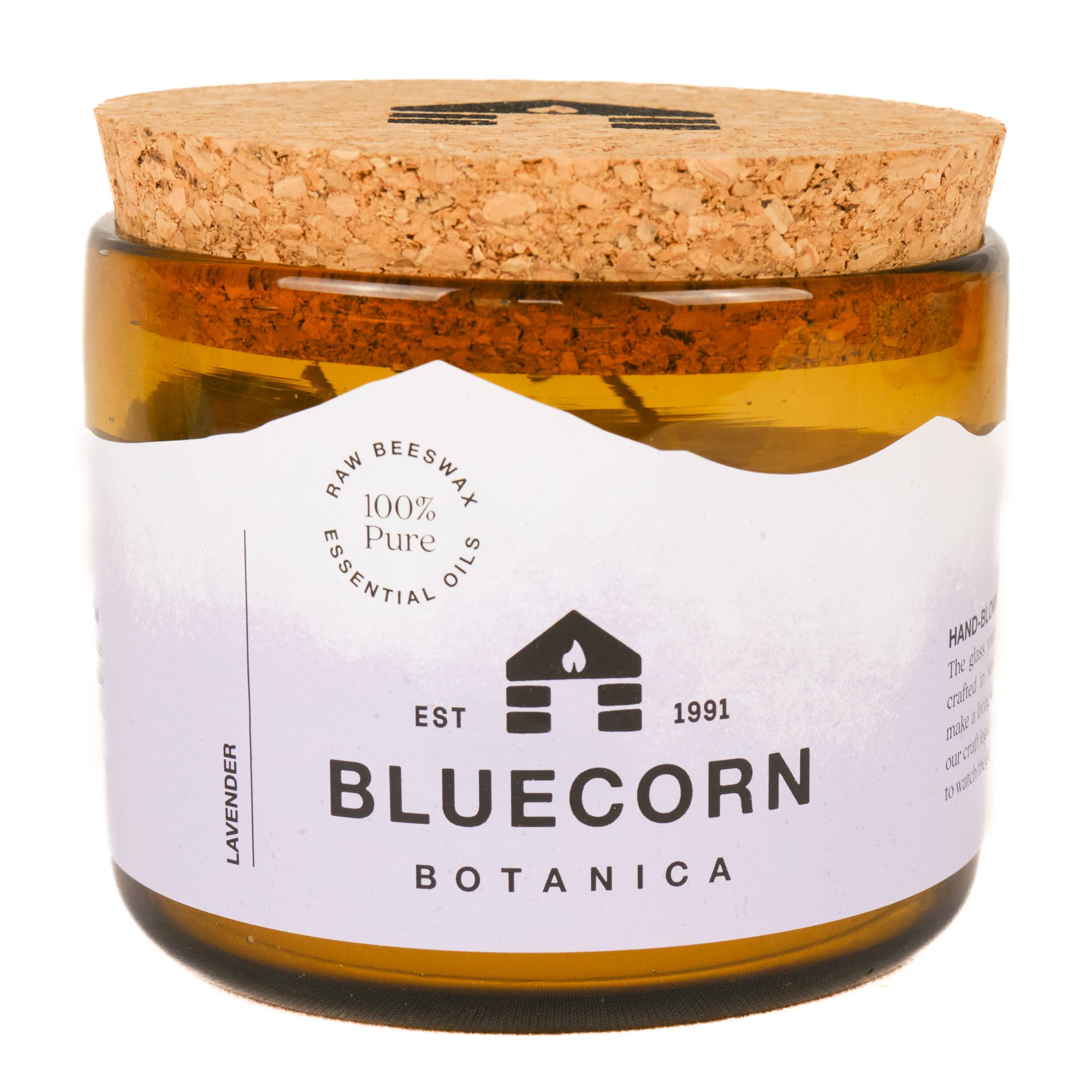 Bluecorn Scented Beeswax Candles - Pure Essential Oils - Blown Glass