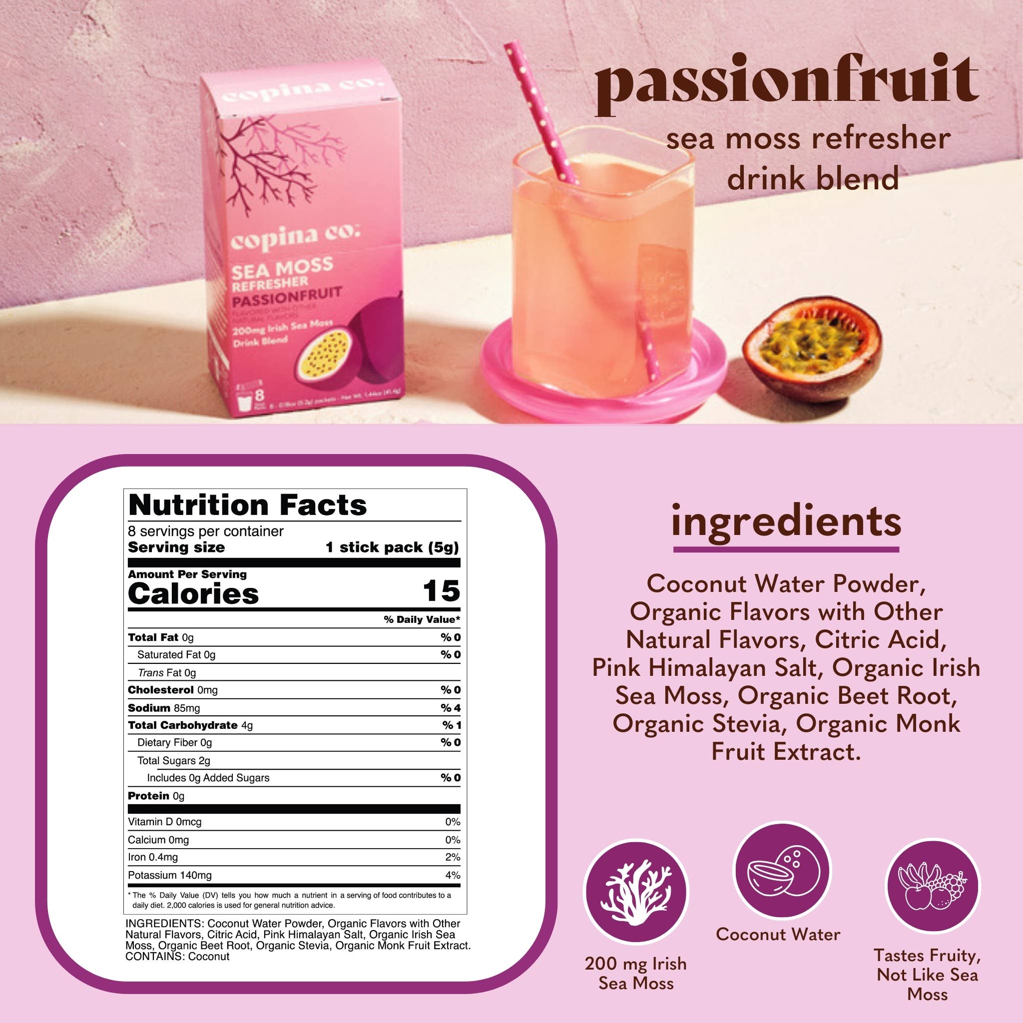 Copina Co. Passionfruit Sea Moss Refresher Drink