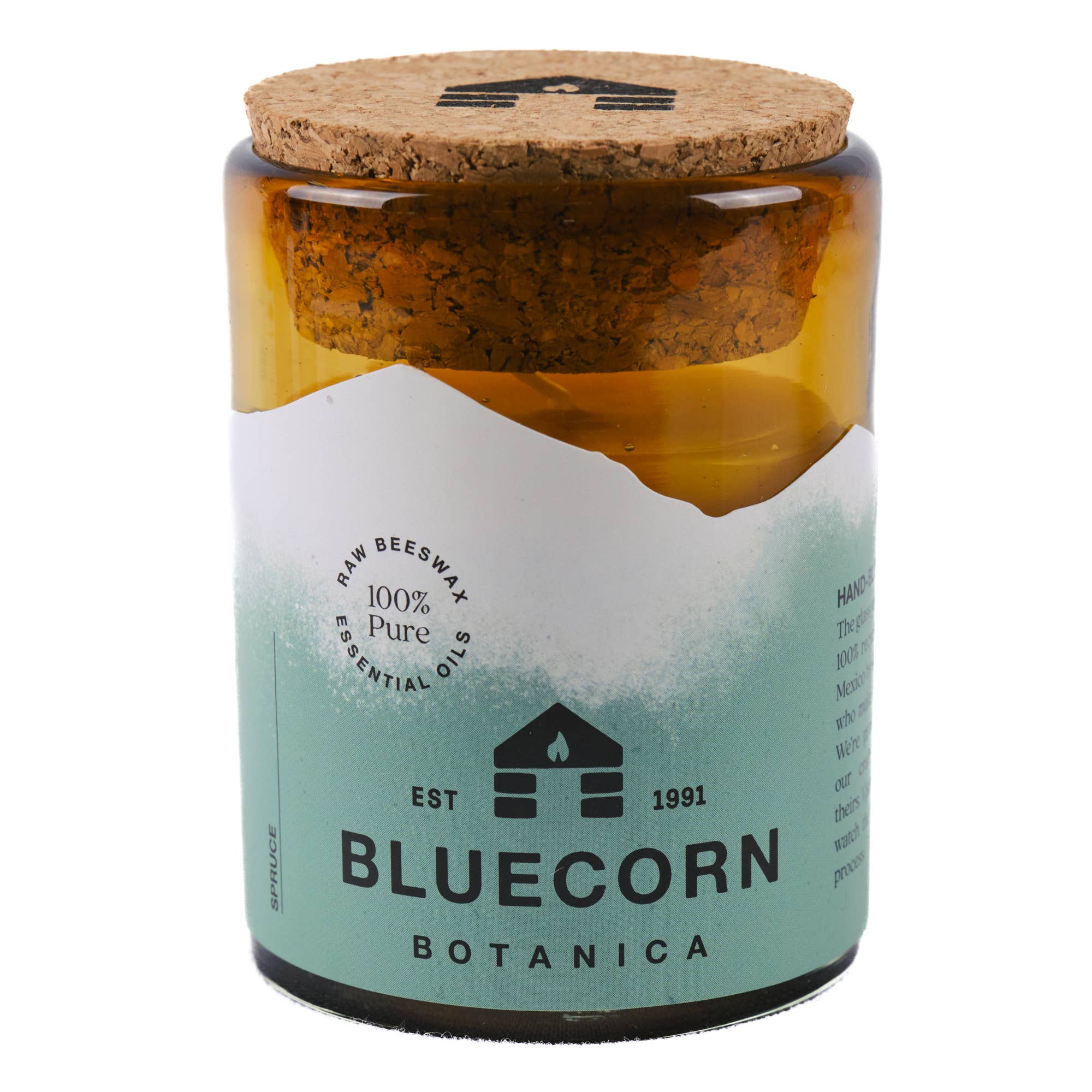 Bluecorn Scented Beeswax Candles - Pure Essential Oils - Blown Glass