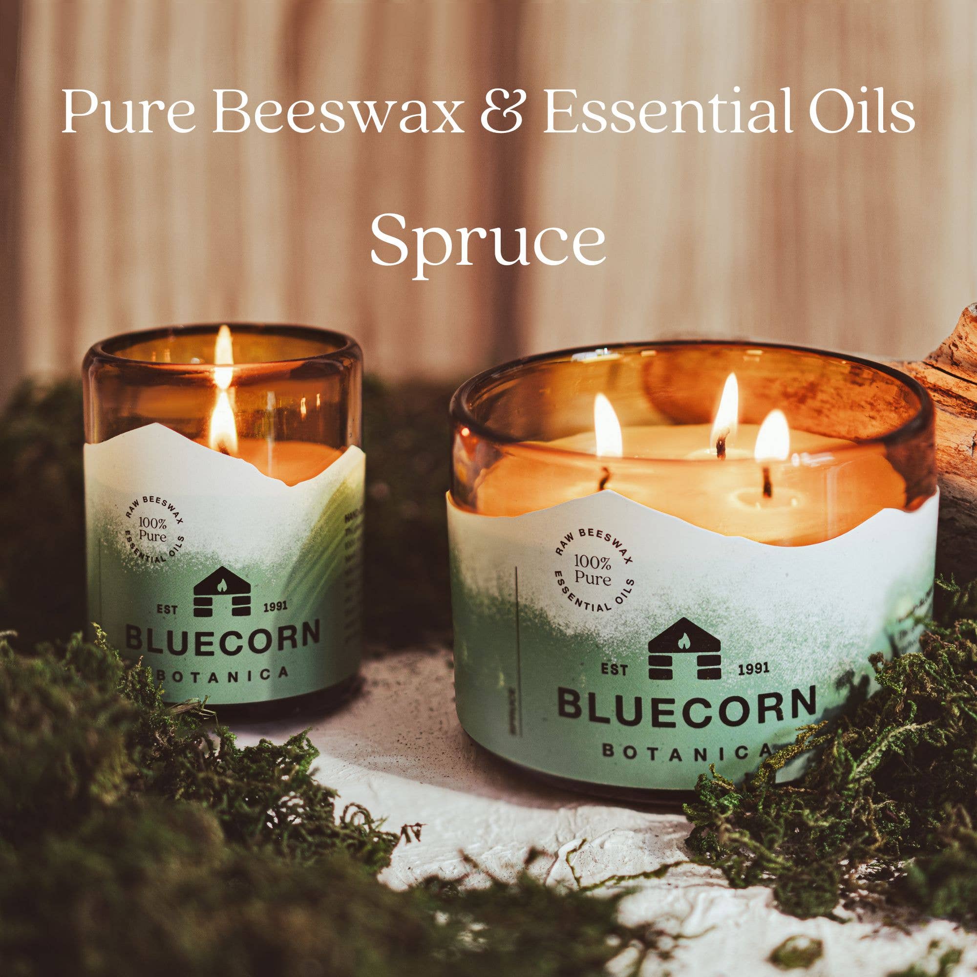 Bluecorn Scented Beeswax Candles - Pure Essential Oils - Blown Glass