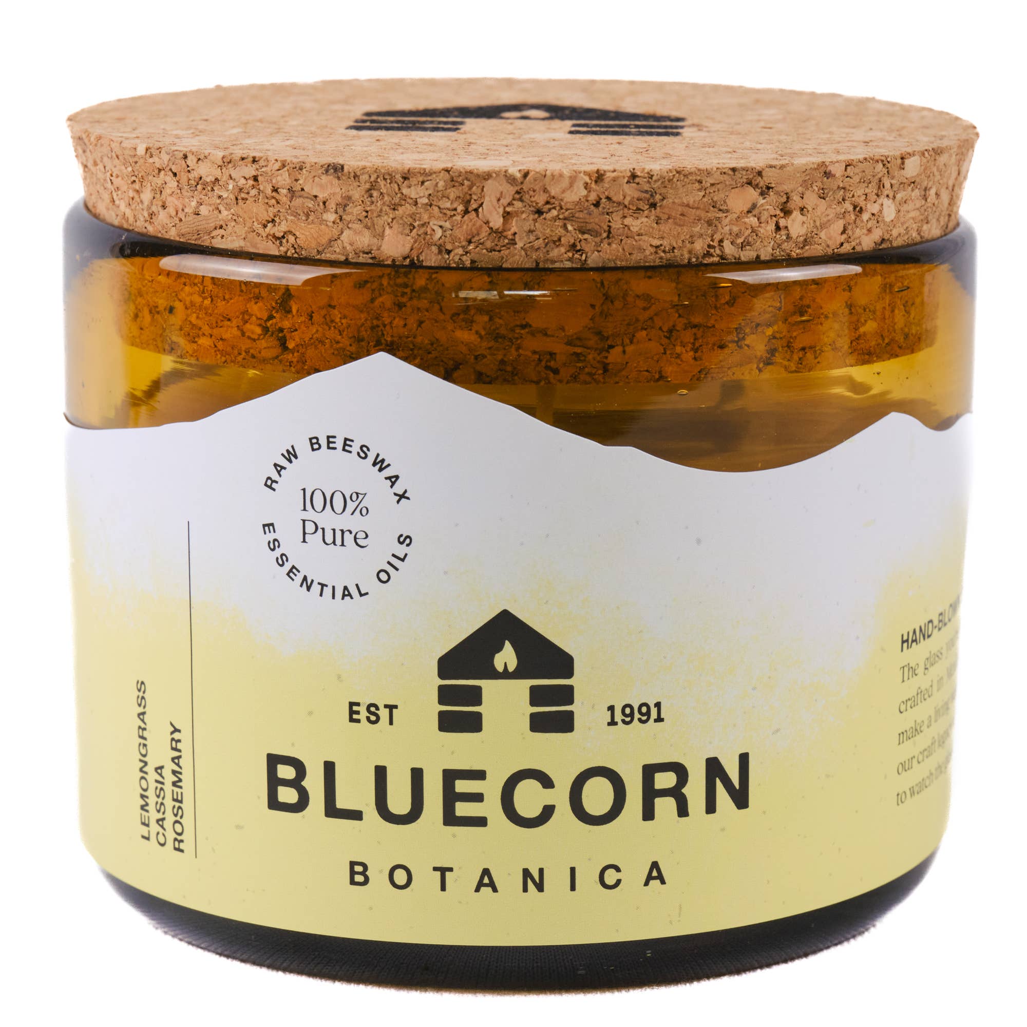 Bluecorn Scented Beeswax Candles - Pure Essential Oils - Blown Glass