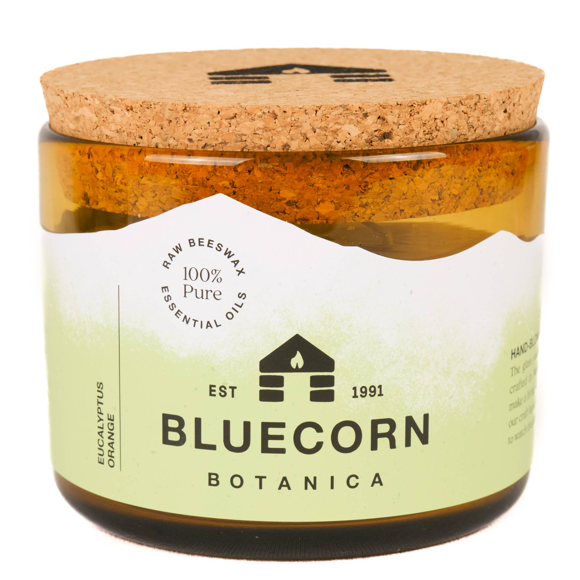 Bluecorn Scented Beeswax Candles - Pure Essential Oils - Blown Glass
