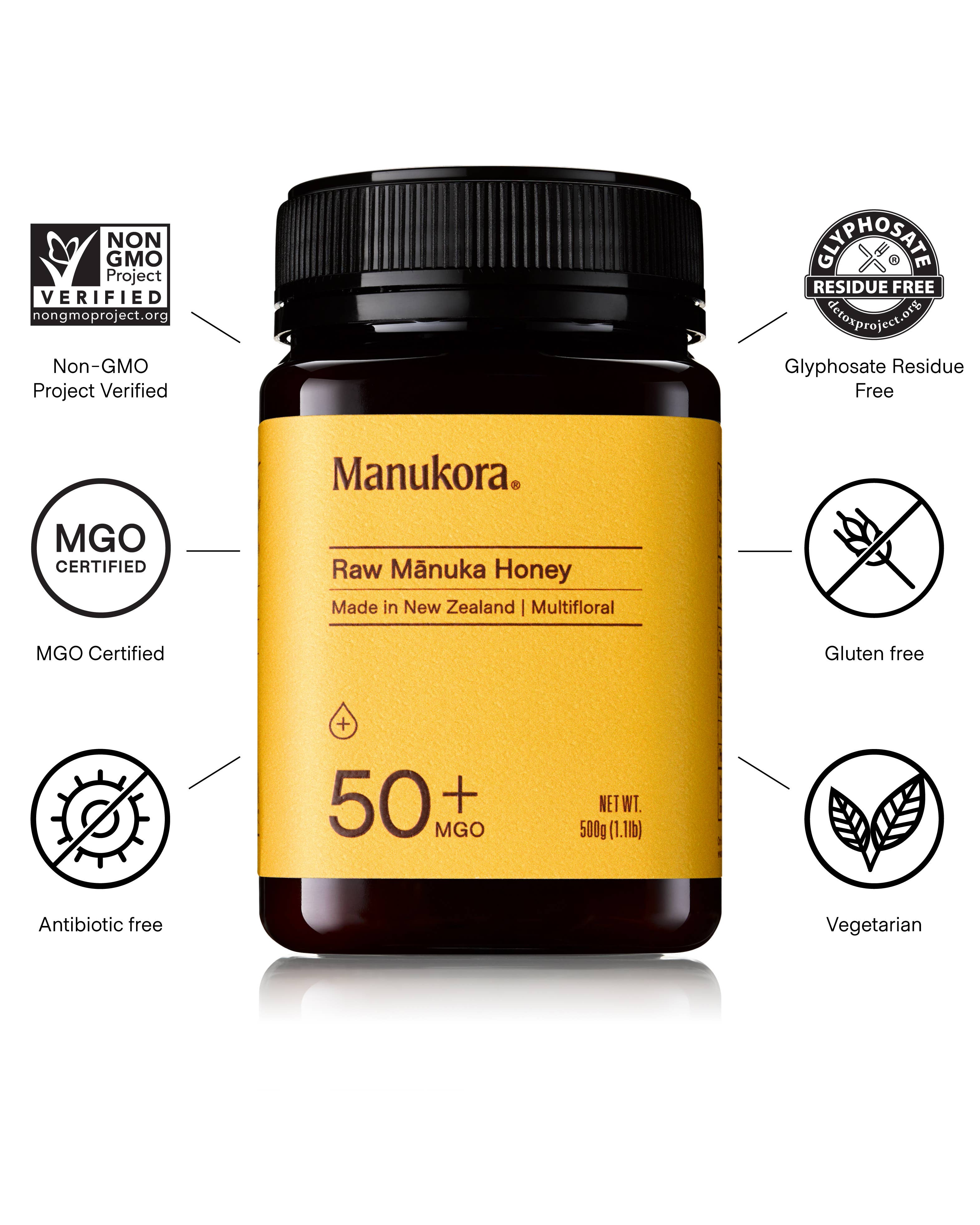 Manukora MGO 50+ Multifloral Raw Manuka Honey (500g/1.1lb)