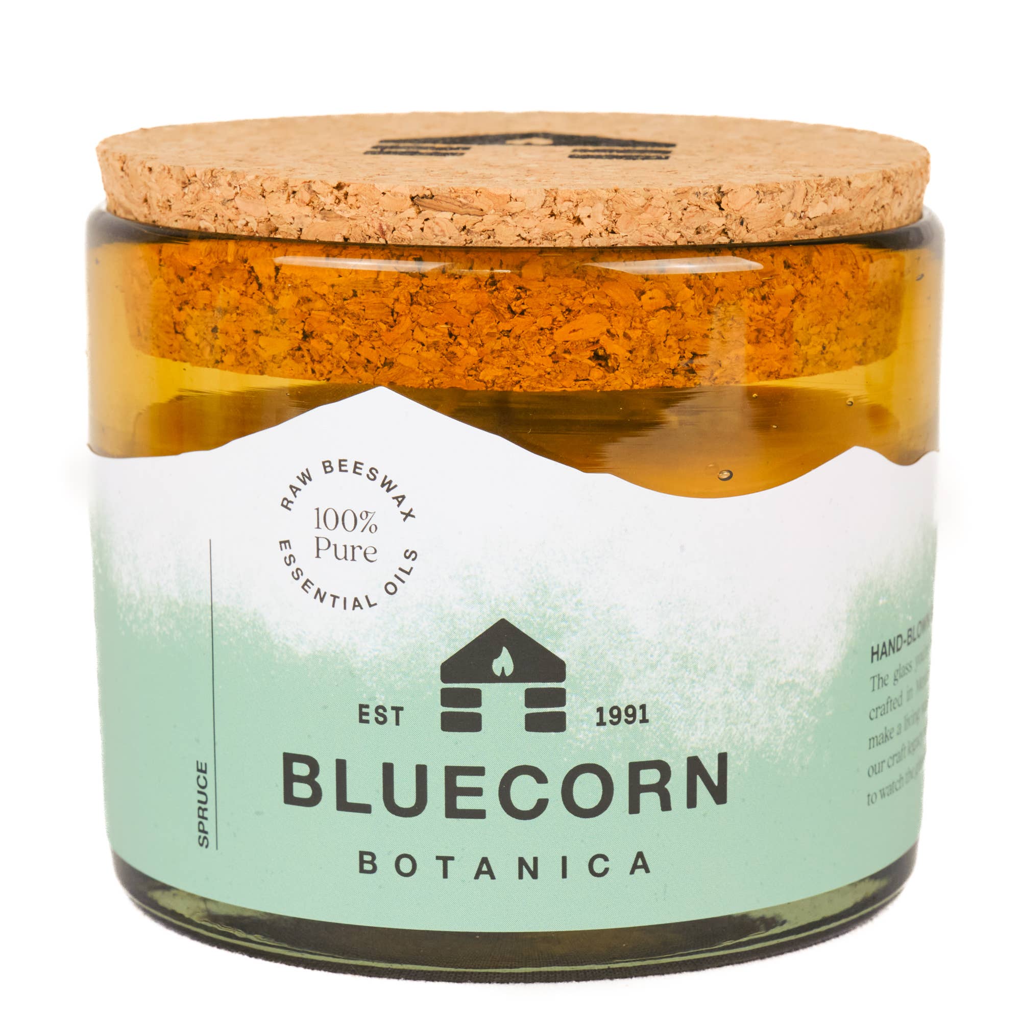 Bluecorn Scented Beeswax Candles - Pure Essential Oils - Blown Glass
