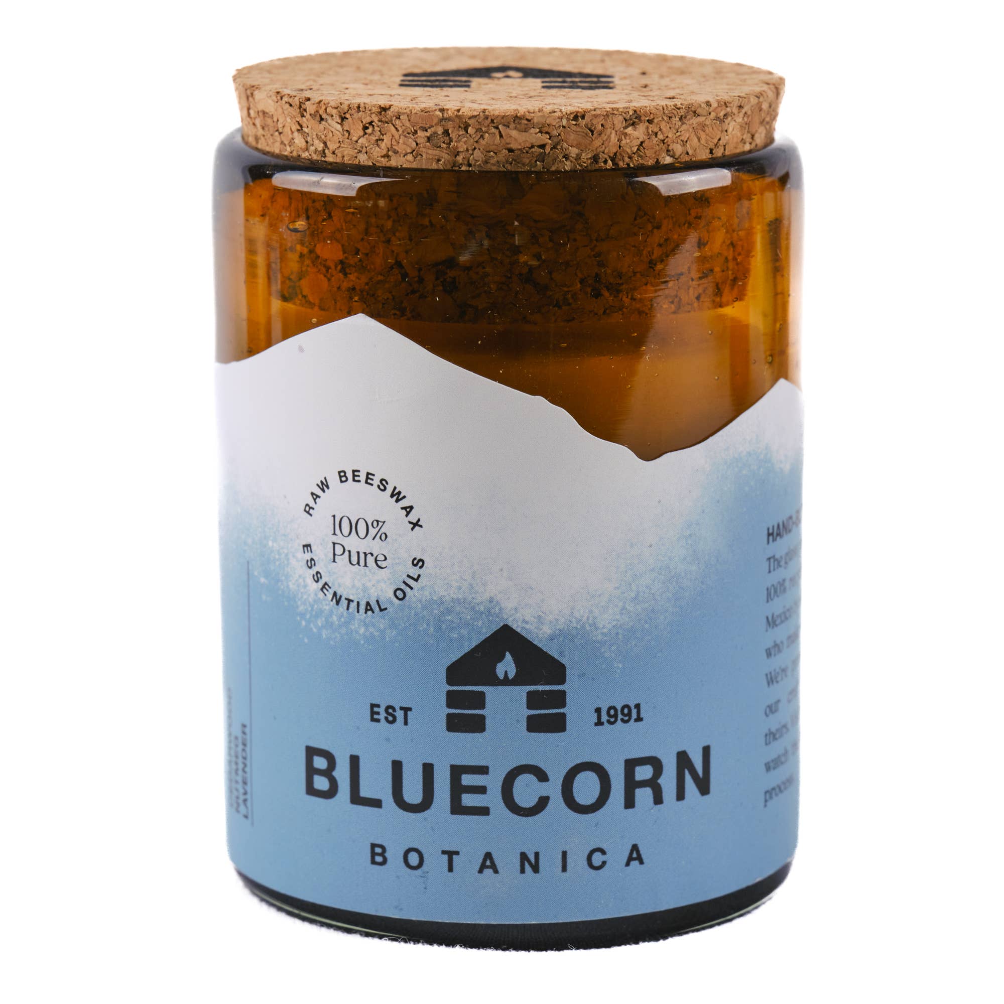 Bluecorn Scented Beeswax Candles - Pure Essential Oils - Blown Glass
