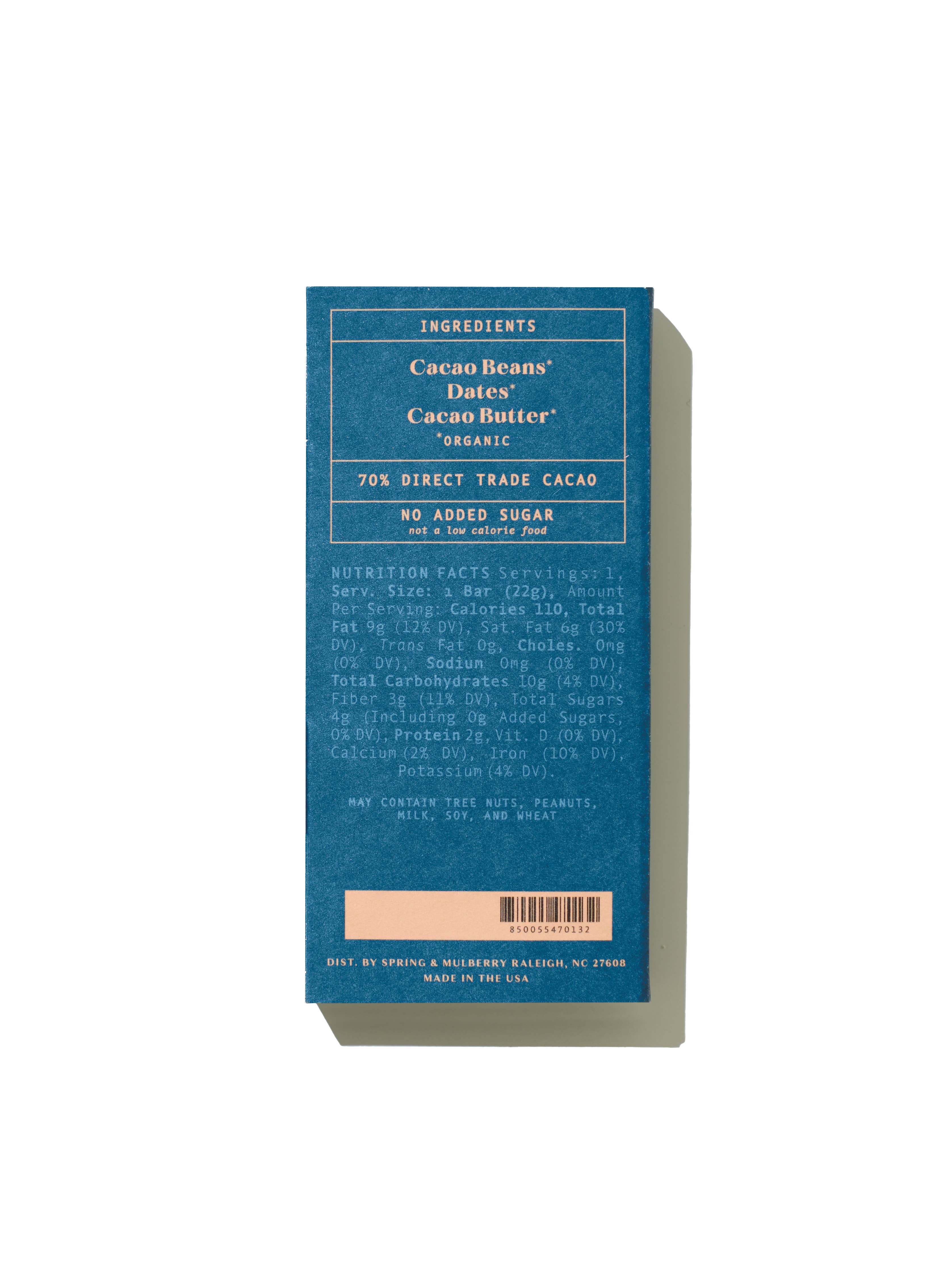 Spring & Mulberry *Mini* Pure Dark Date-Sweetened Chocolate Bar