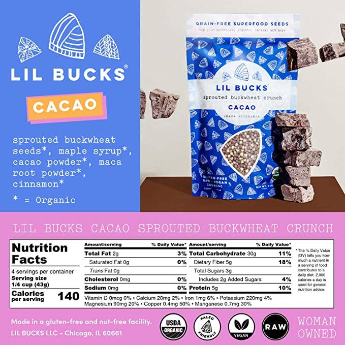 Lil Bucks Cacao Lil Bucks Sprouted Buckwheat 6oz