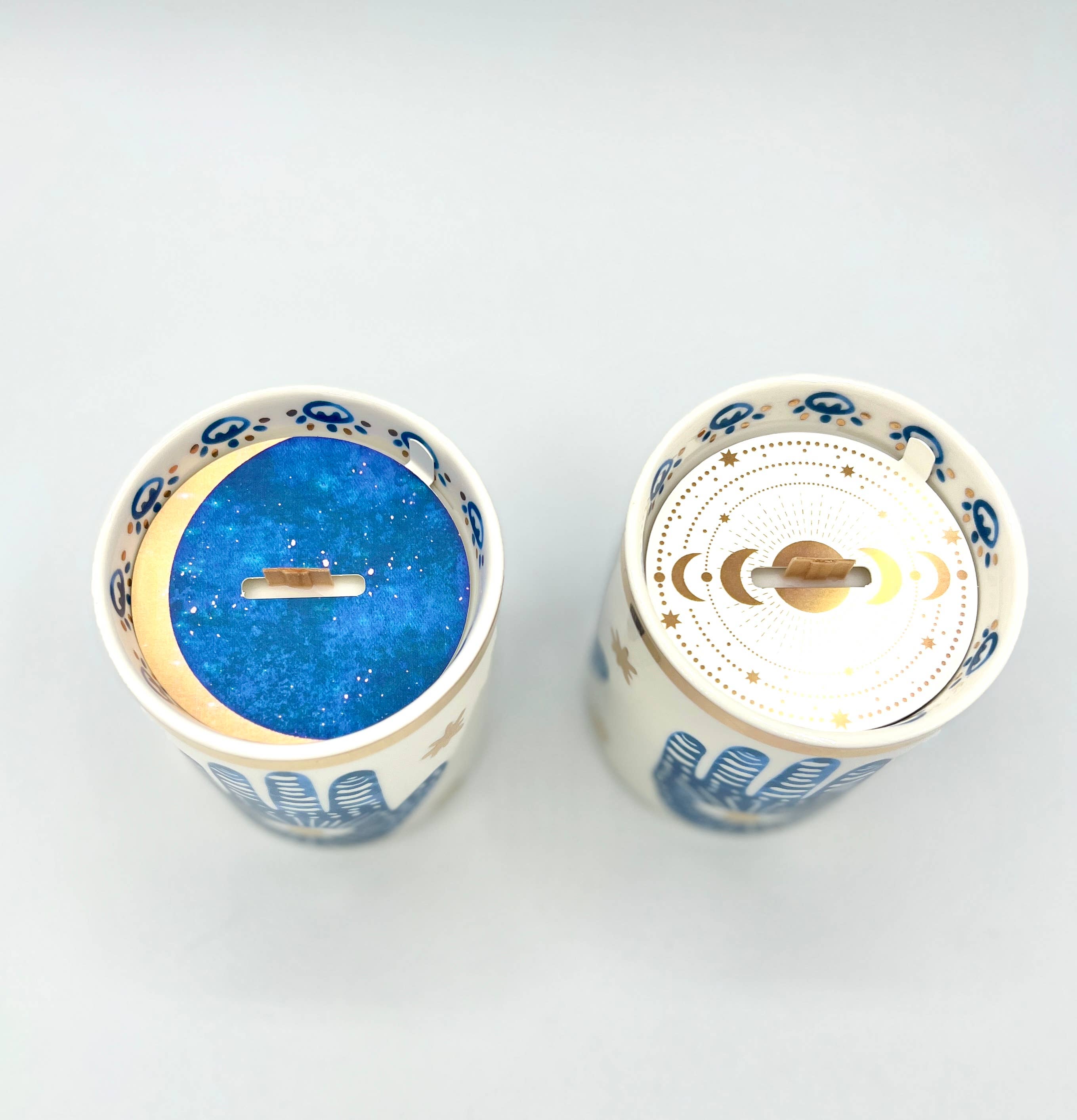 The Sacred Wild Candle Co Beautiful Gold & Blue White Ceramic Hamsa Candle