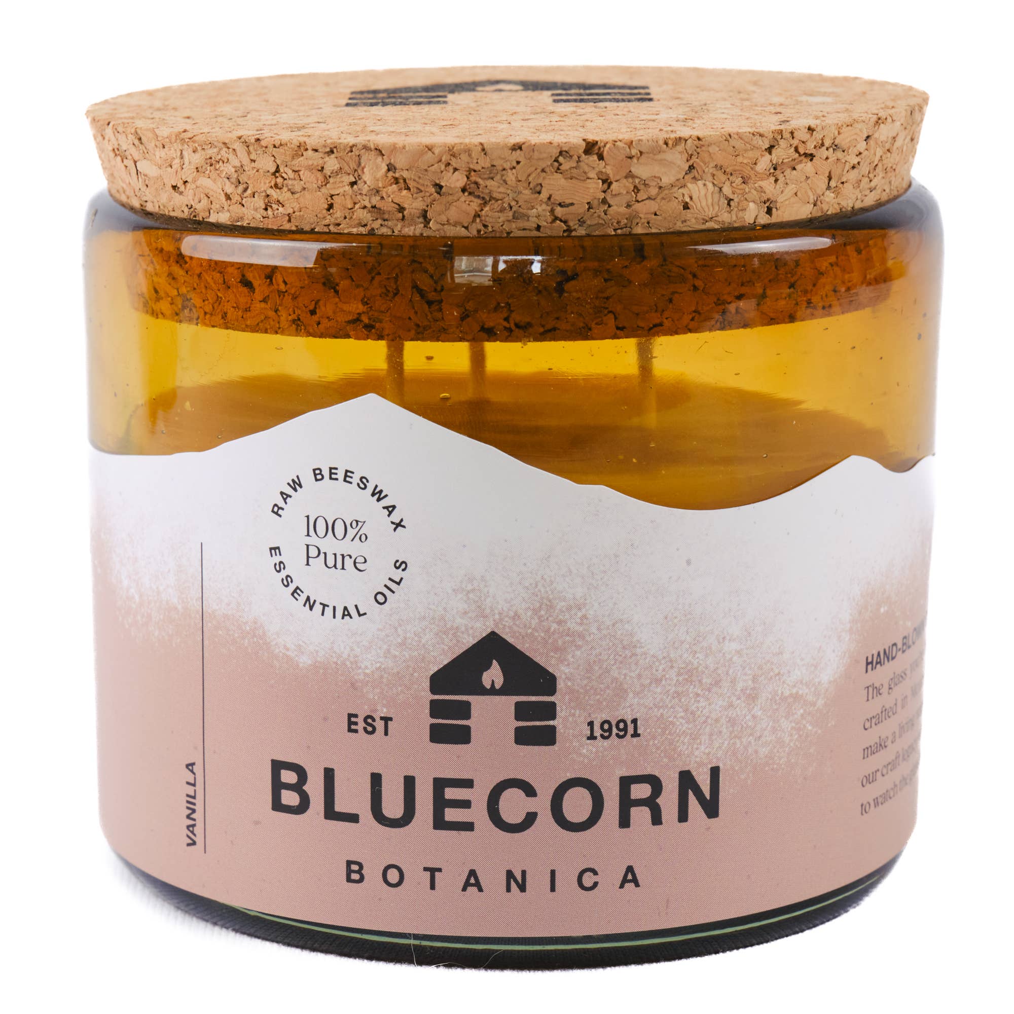 Bluecorn Scented Beeswax Candles - Pure Essential Oils - Blown Glass