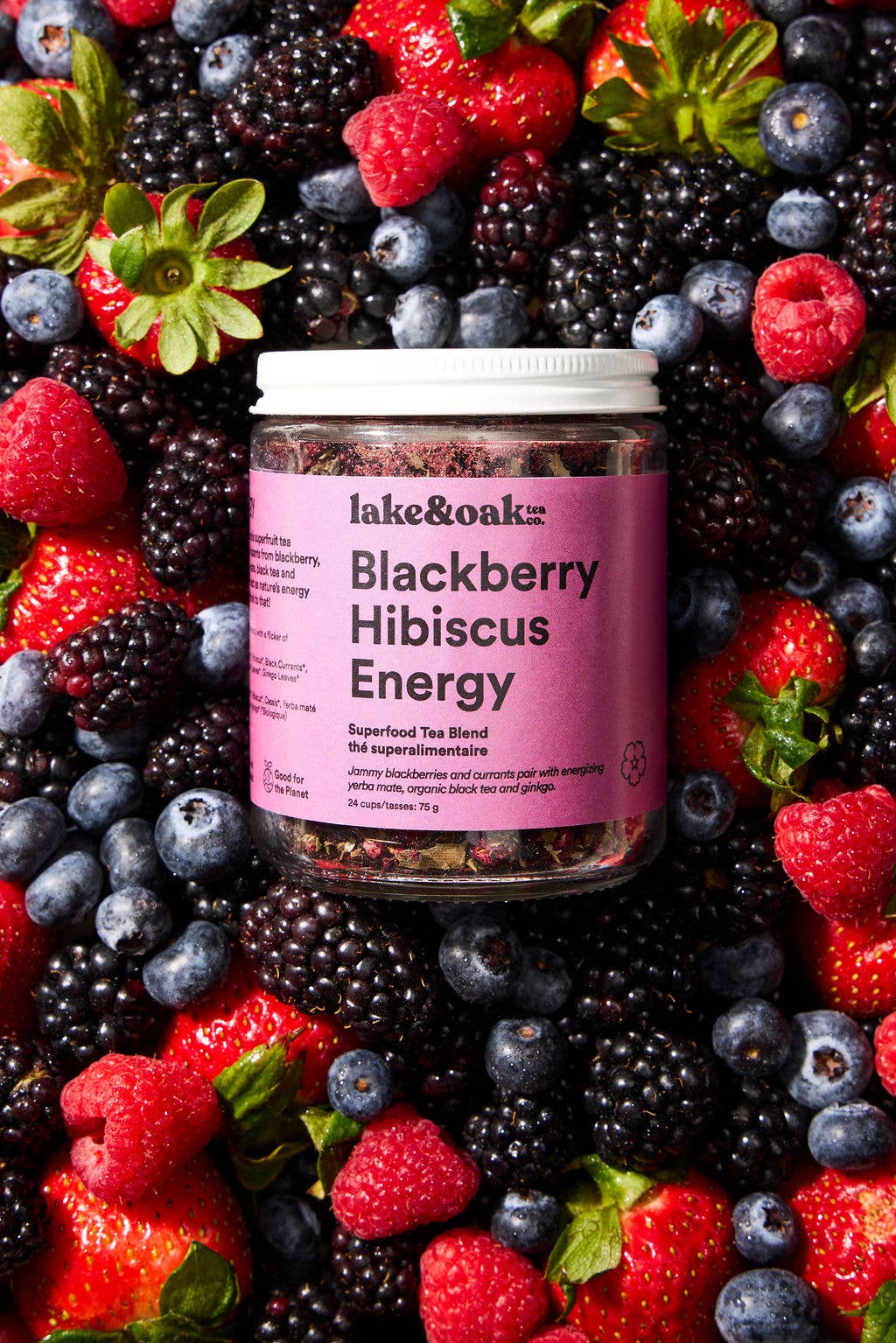 Lake & Oak Blackberry Hibiscus Energy - Superfood Tea Blend 24 Servings