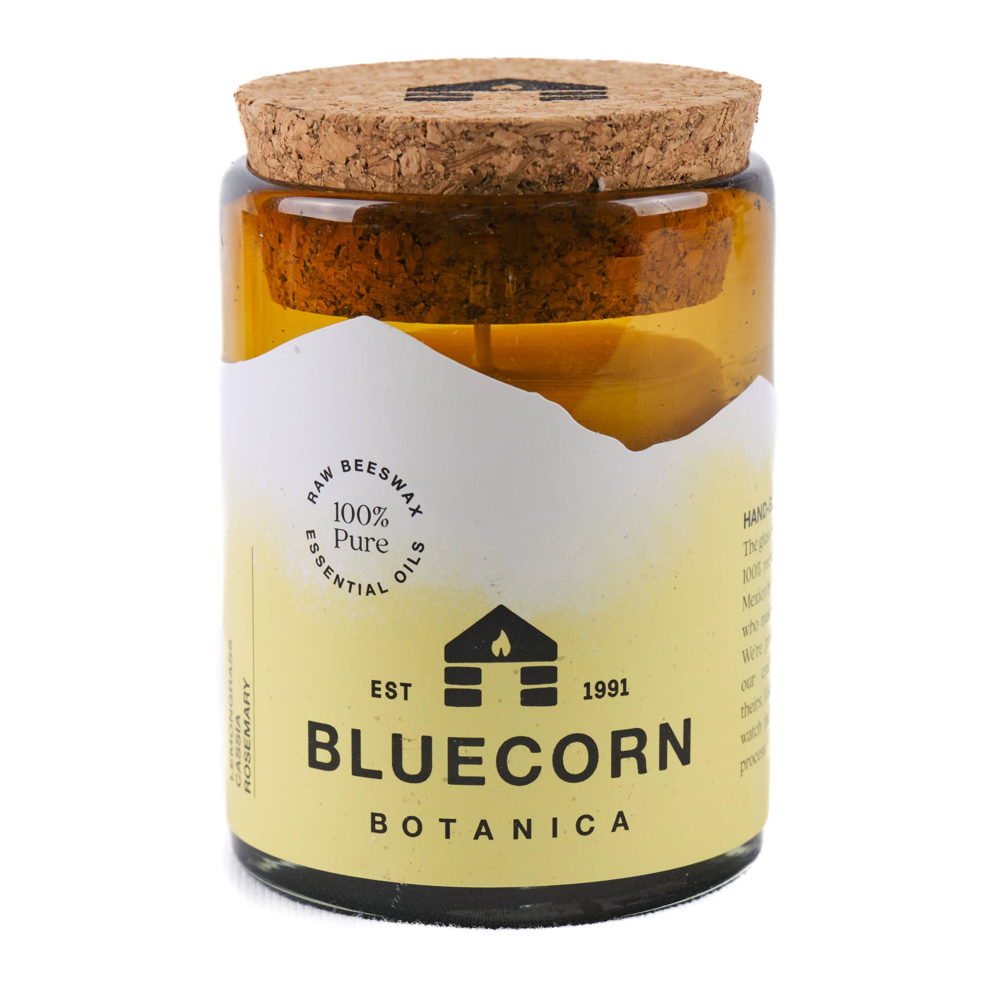 Bluecorn Scented Beeswax Candles - Pure Essential Oils - Blown Glass