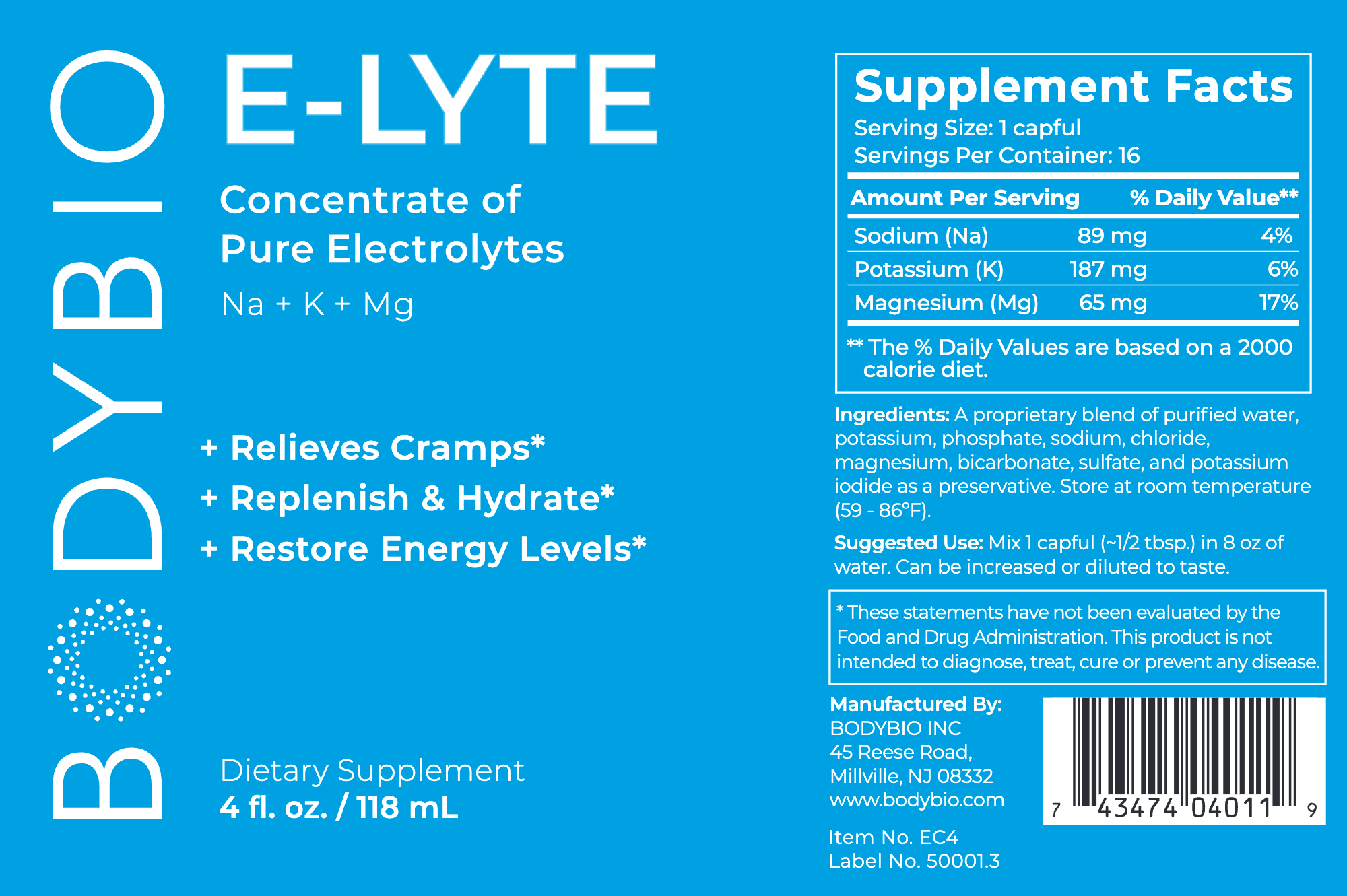 BodyBio E-Lyte 4fl oz.