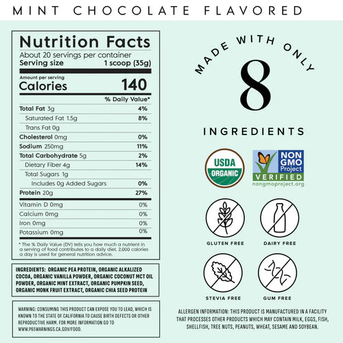 Truvani Mint Chocolate Organic Plant Based Protein Large