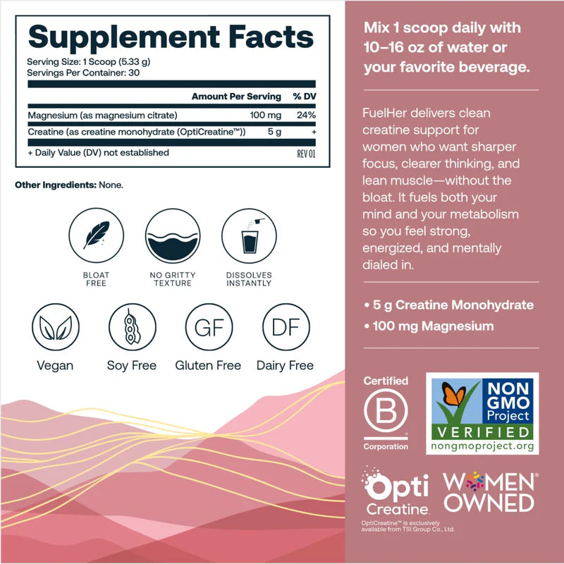 True Grace Fuel Her Creatine Powder 30 serving bag