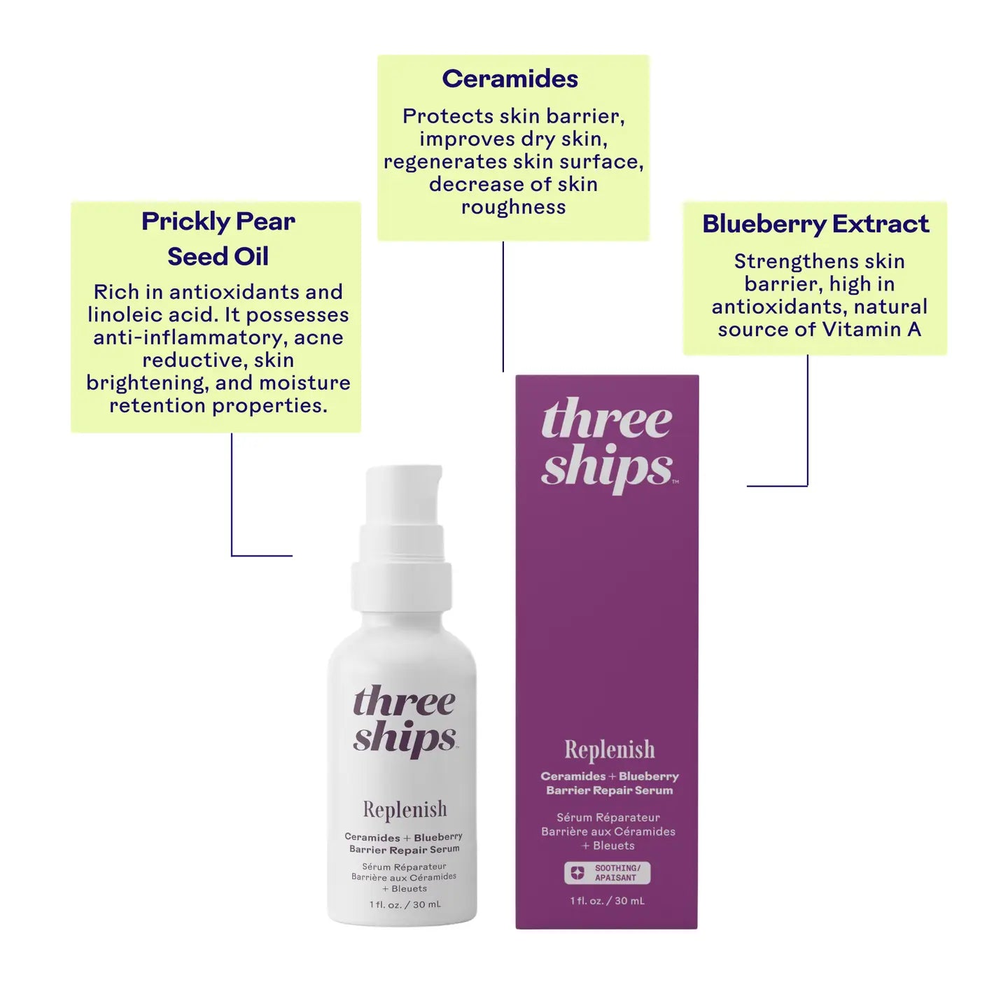 Three Ships Replenish Ceramides + Blueberry Barrier Repair Serum, 30ml