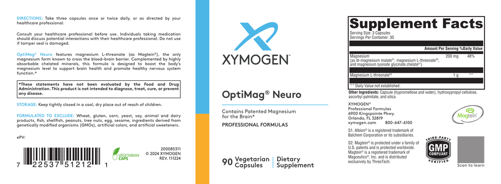 Xymogen OptiMag Neuro 90 vegetarian caps