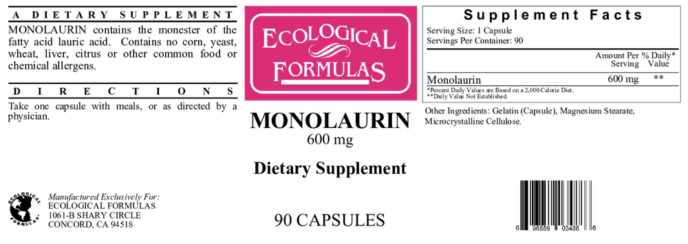 Ecological Formulas Monolaurin 600mg 90 caps