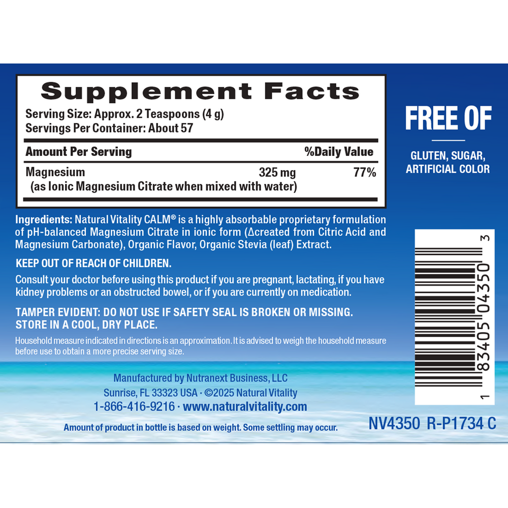 Natural Vitality Calm Magnesium Drink Raspberry-Lemon Flavor Powder (8oz)