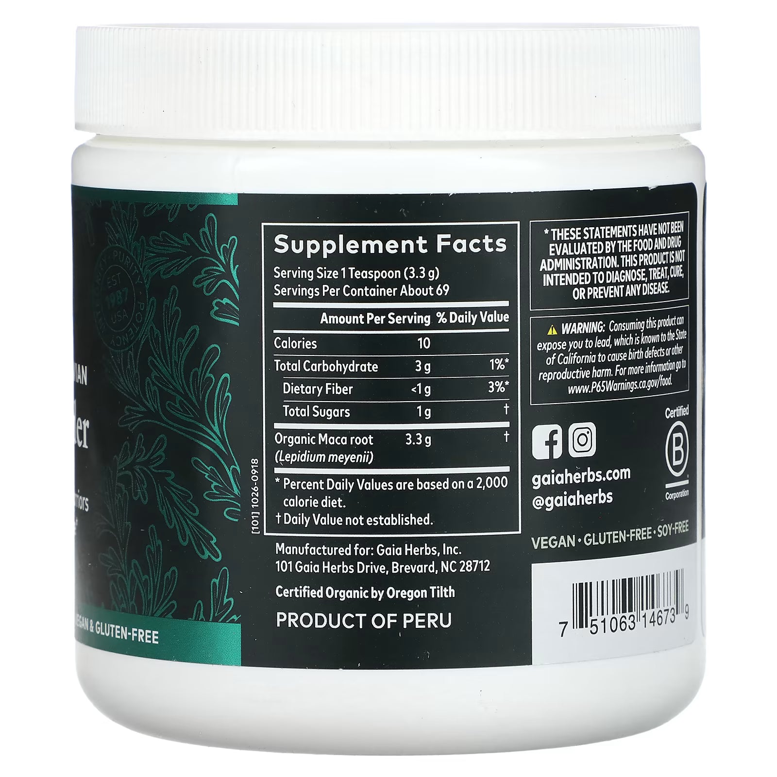 Gaia Maca Powder Geletanized Peruvian