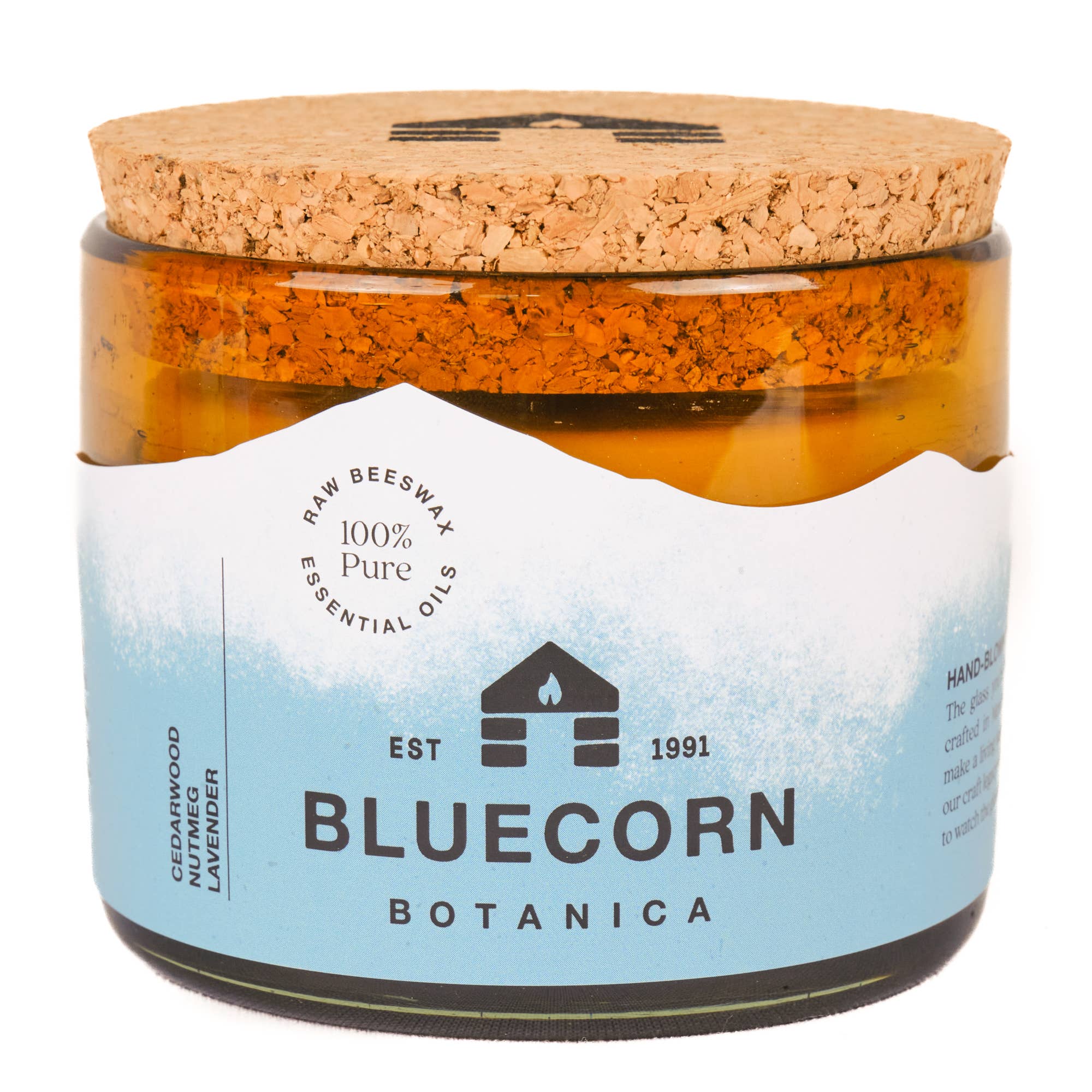 Bluecorn Scented Beeswax Candles - Pure Essential Oils - Blown Glass
