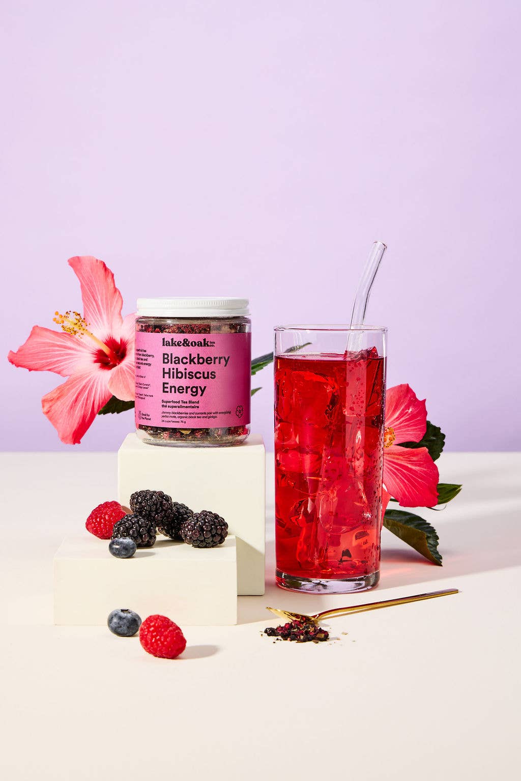 Lake & Oak Blackberry Hibiscus Energy - Superfood Tea Blend 24 Servings