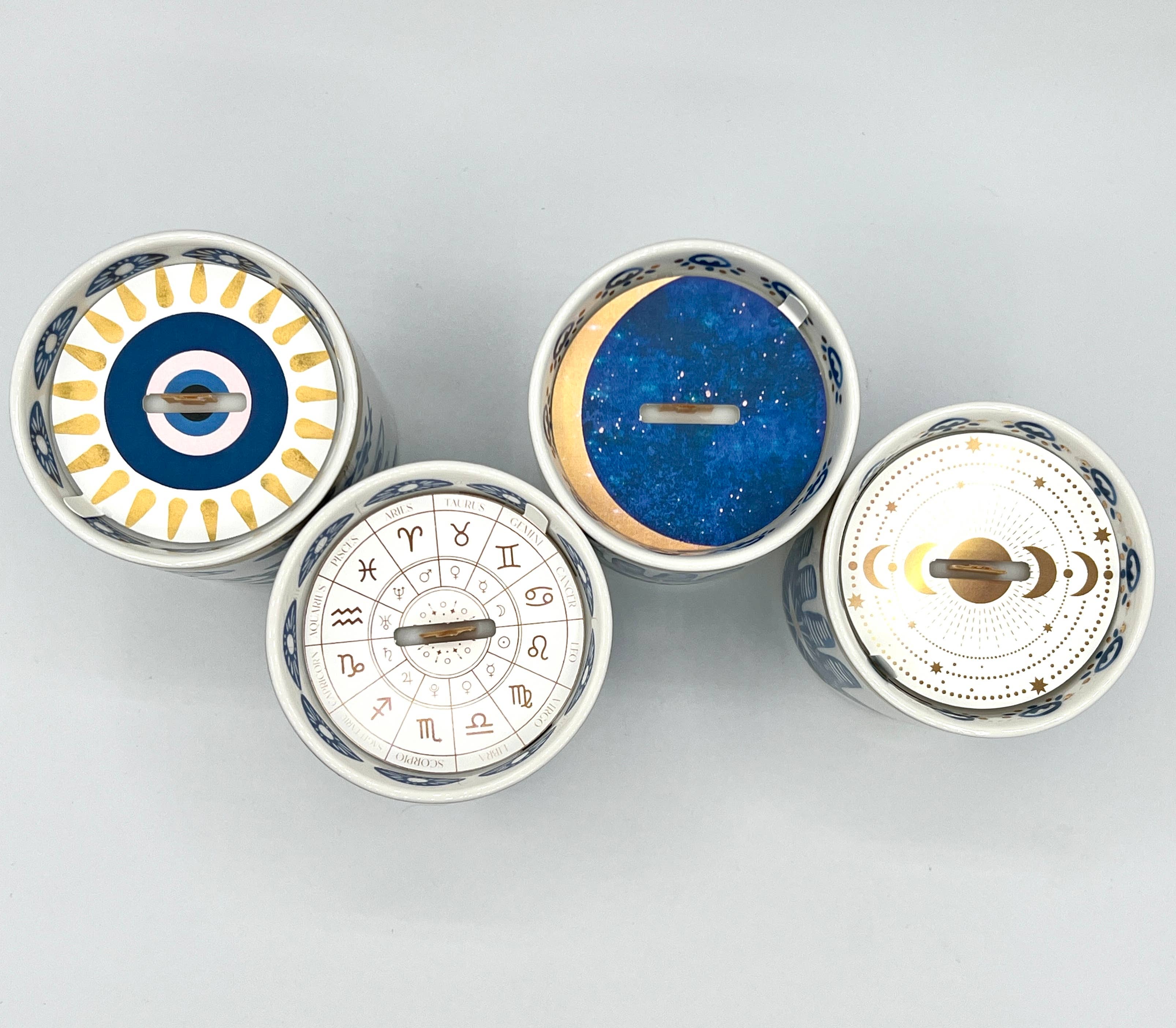 The Sacred Wild Candle Company Beautiful Gold, Blue & White Ceramic "Evil Eye" Candle