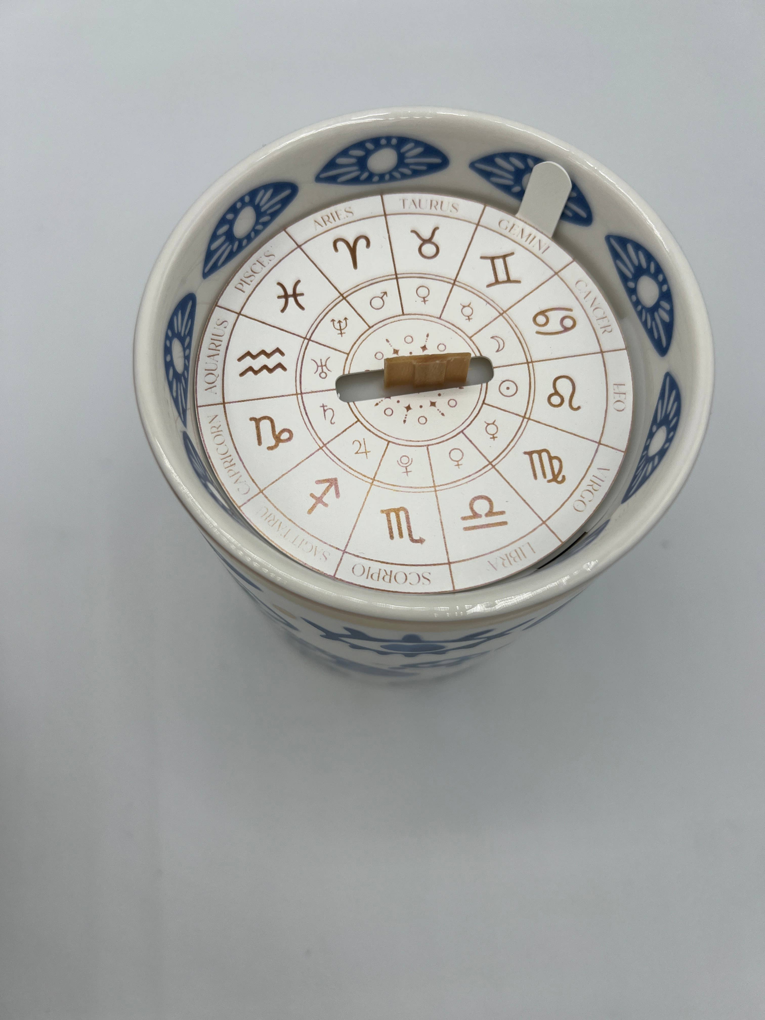 The Sacred Wild Candle Company Beautiful Gold, Blue & White Ceramic "Evil Eye" Candle