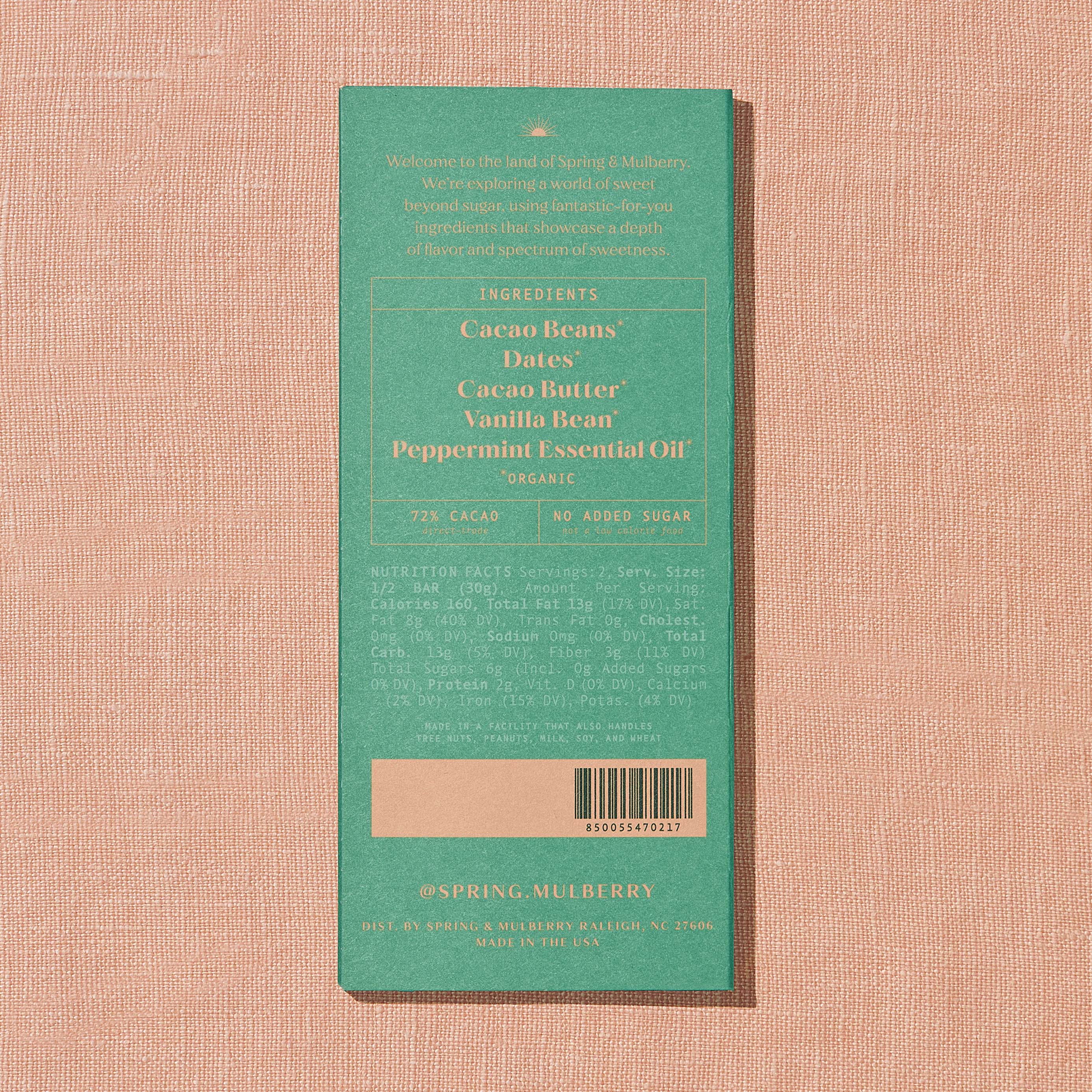 Spring & Mulberry Mint Leaf Date-Sweetened Dark Chocolate