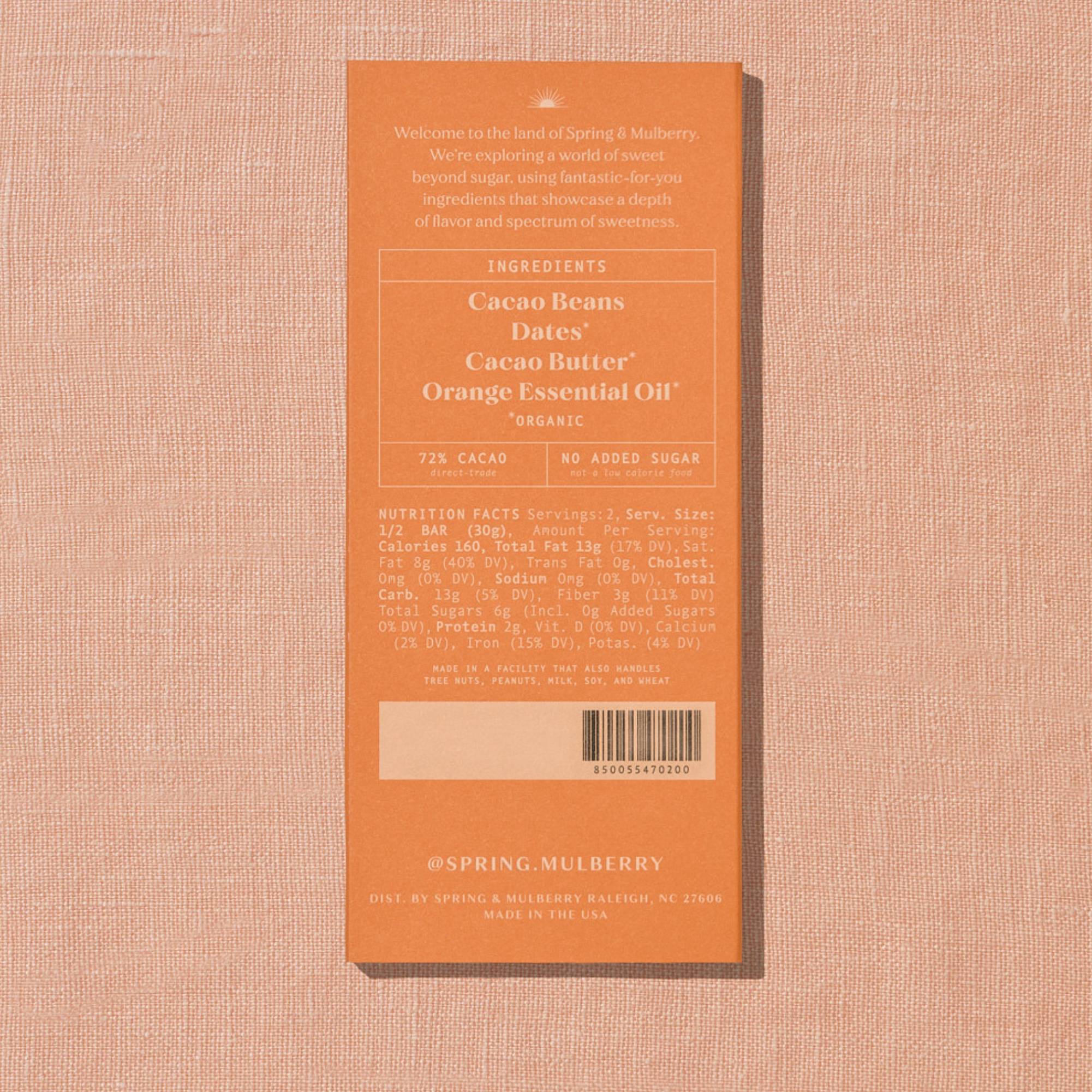 Spring & Mulberry Blood Orange Date-Sweetened Dark Chocolate