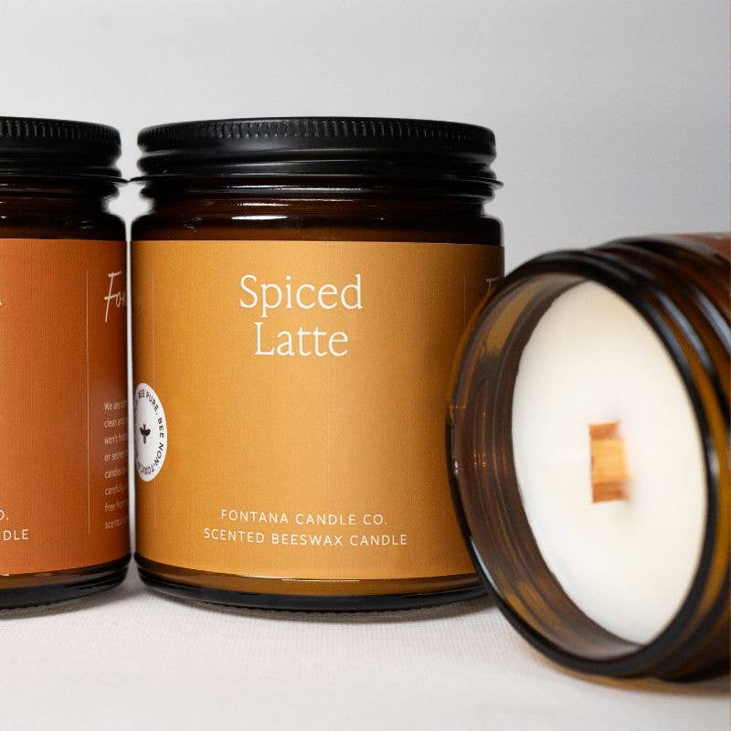 Fontana Candle Co. Spiced Latte Essential Oil Beeswax Jar Candle: Non-Toxic