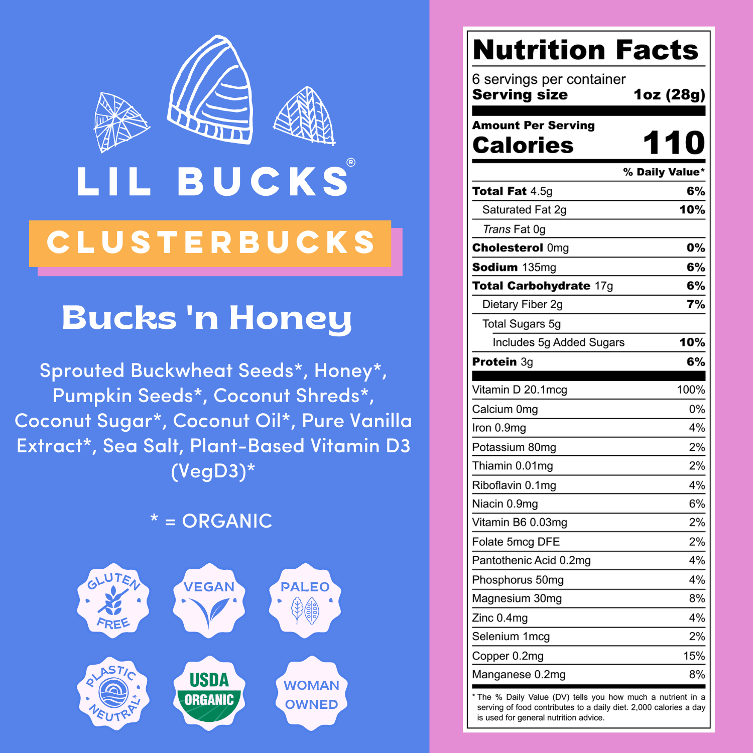 Lil Bucks Clusterbucks Gut Friendly Granola - Bucks 'n Honey 6oz