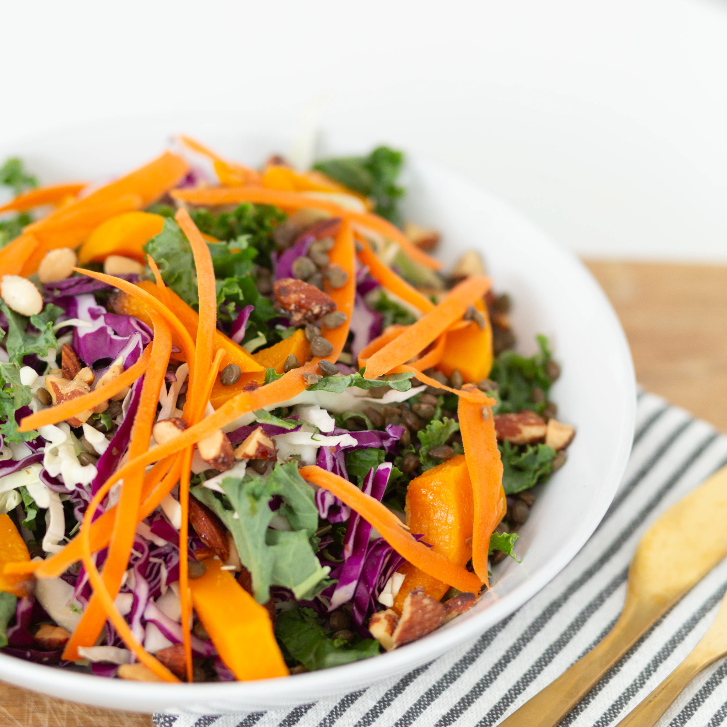 Dreamy Kale Salad with Tangy Red Wine Dressing & Maple Chili Almonds