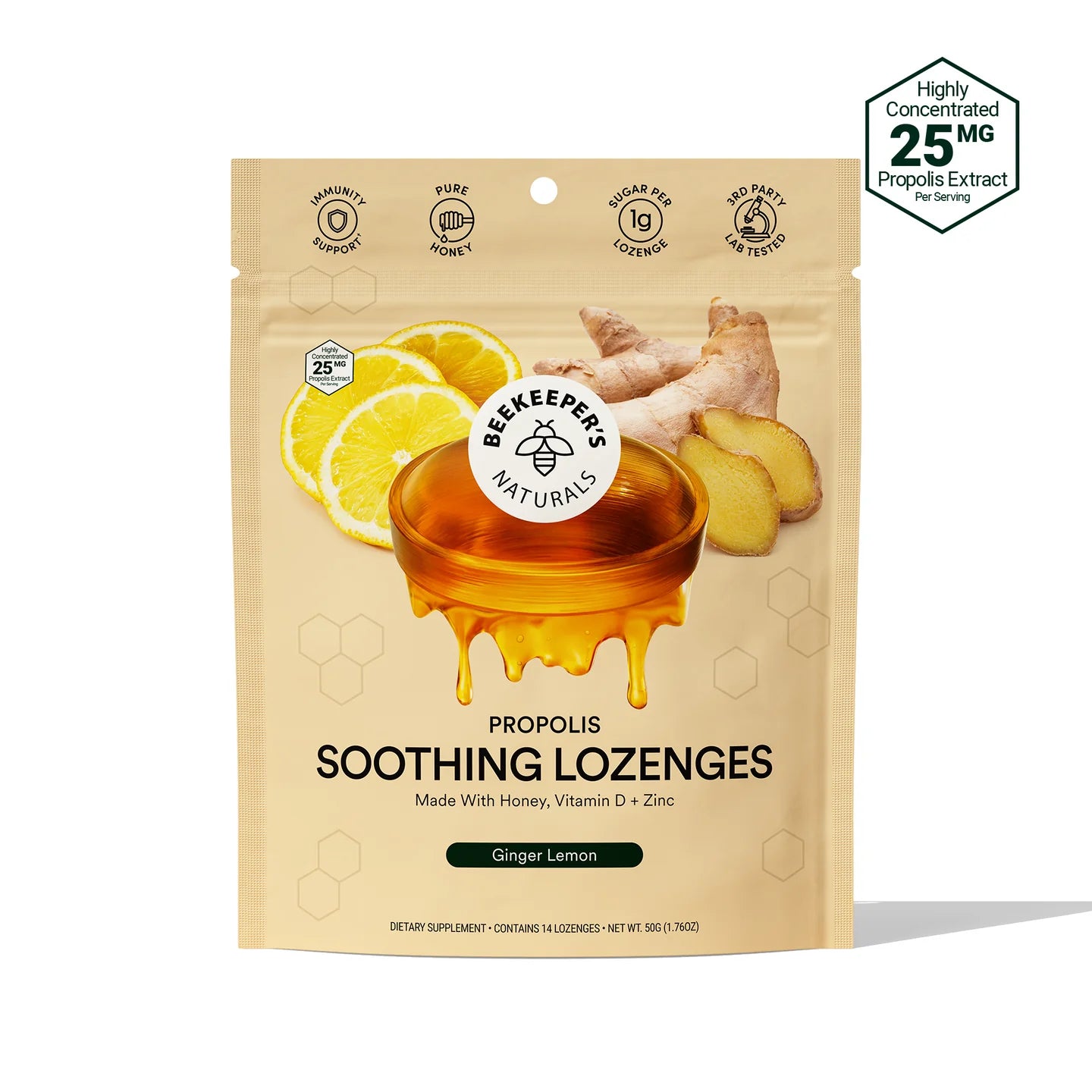 Beekeeper's Naturals Propolis Soothing Lozenges Ginger Lemon