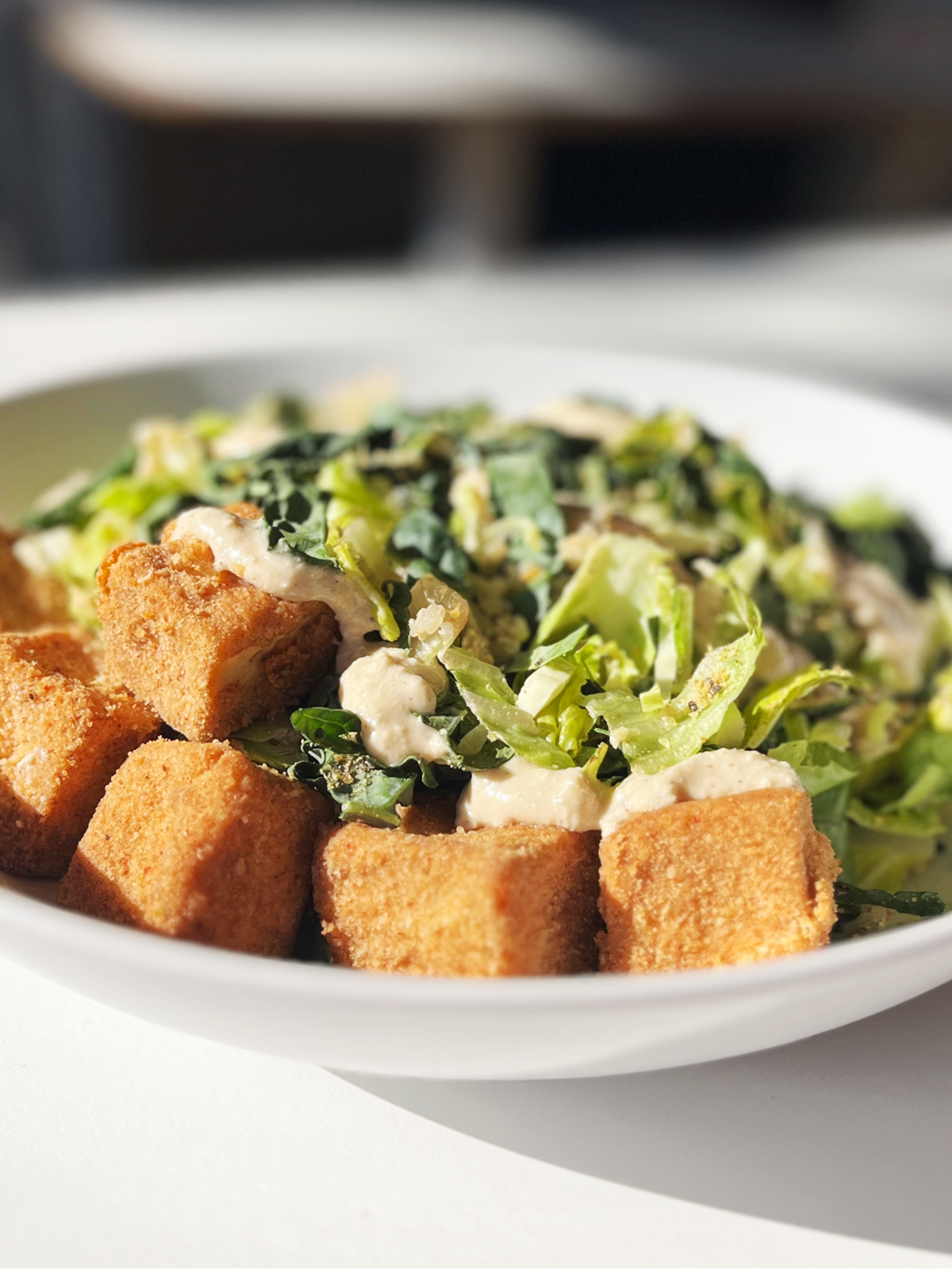 3 Greens Caesar Salad with Tofu Nuggets & Cashew Dressing