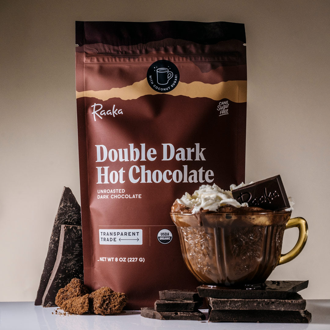 Raaka Double Dark Hot Chocolate Unroasted Dark Chocolate, 8 oz