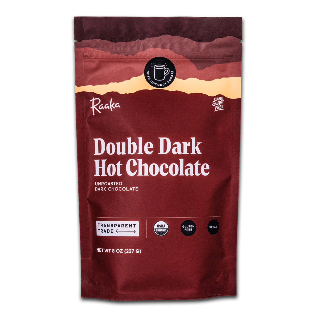 Raaka Double Dark Hot Chocolate Unroasted Dark Chocolate, 8 oz