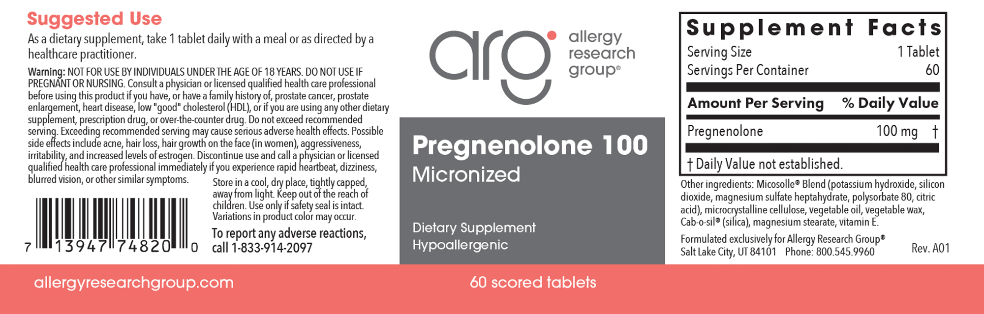 Allergy Research Group Pregnenolone 100mg 60 caps