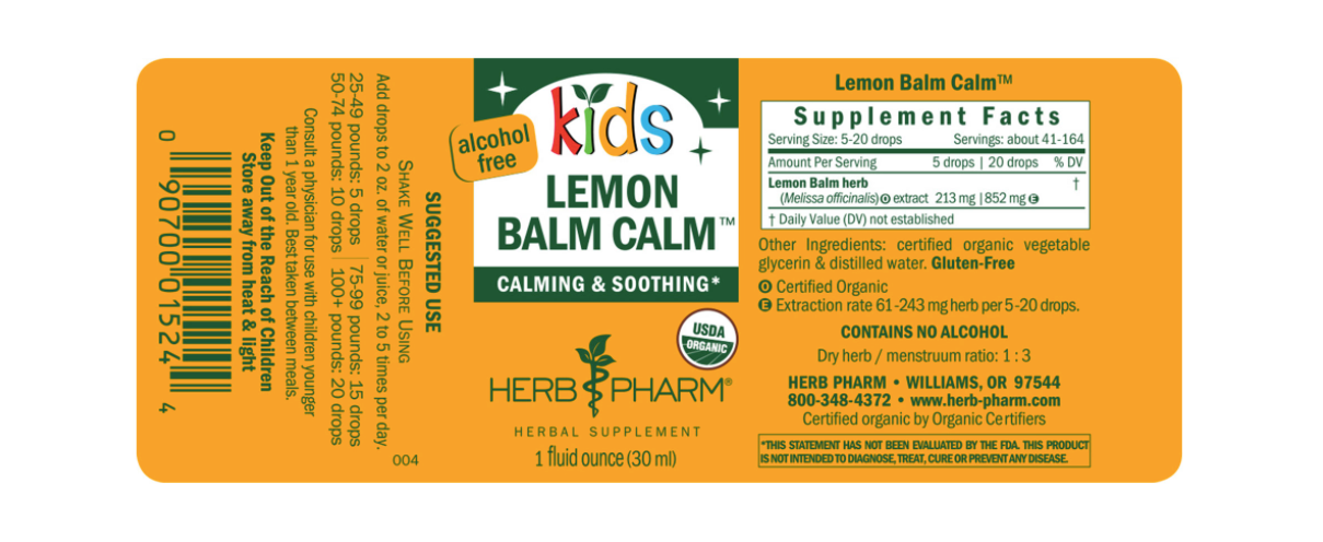 Herb Pharm Kids Lemon Balm Calm